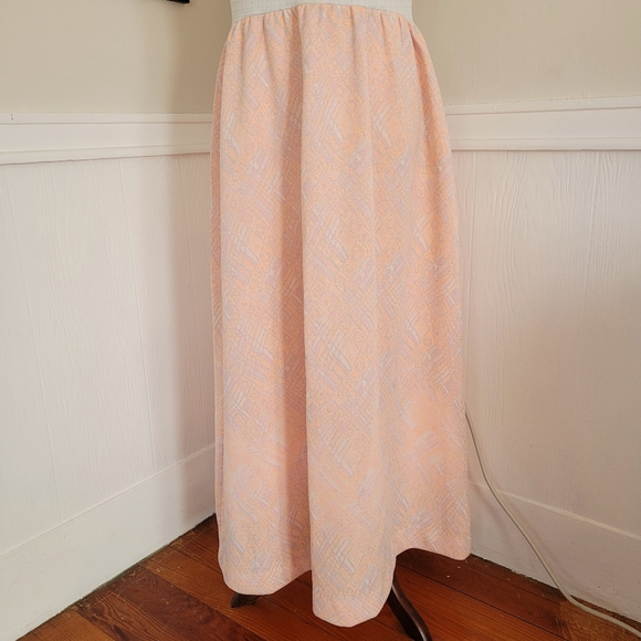 Vintage 60s Peach Silver Shimmer Sparkle Sleeveless Maxi Dress Size Large - Picture 6 of 14